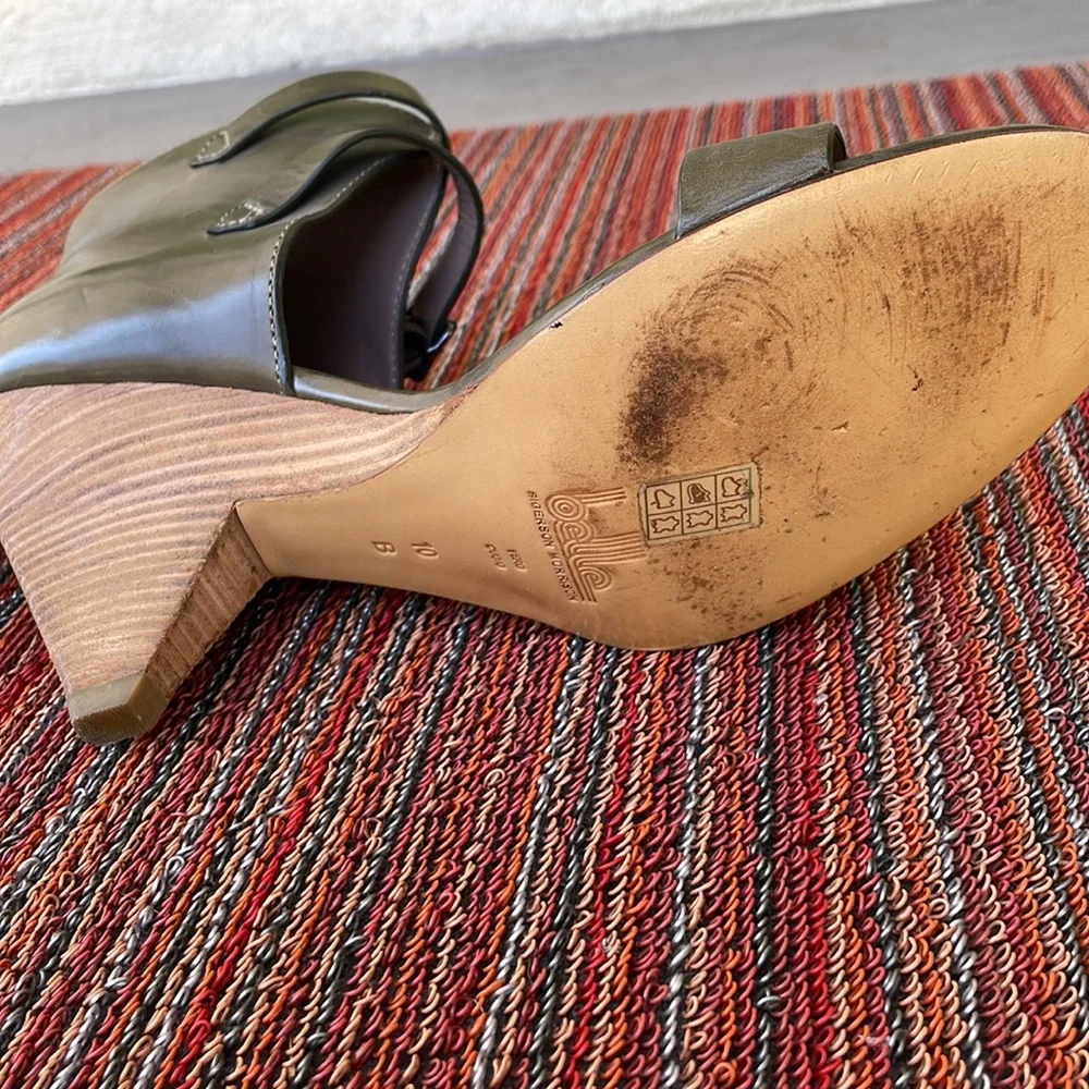 Belle-Sigerson Morrison olive, ankle sandal heeled shoe. 3 1/2 inch. Leather. - Picture 5 of 8